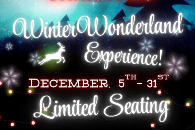 Christmas Winter Wonderland Experience ad with event details and decorative graphics.
