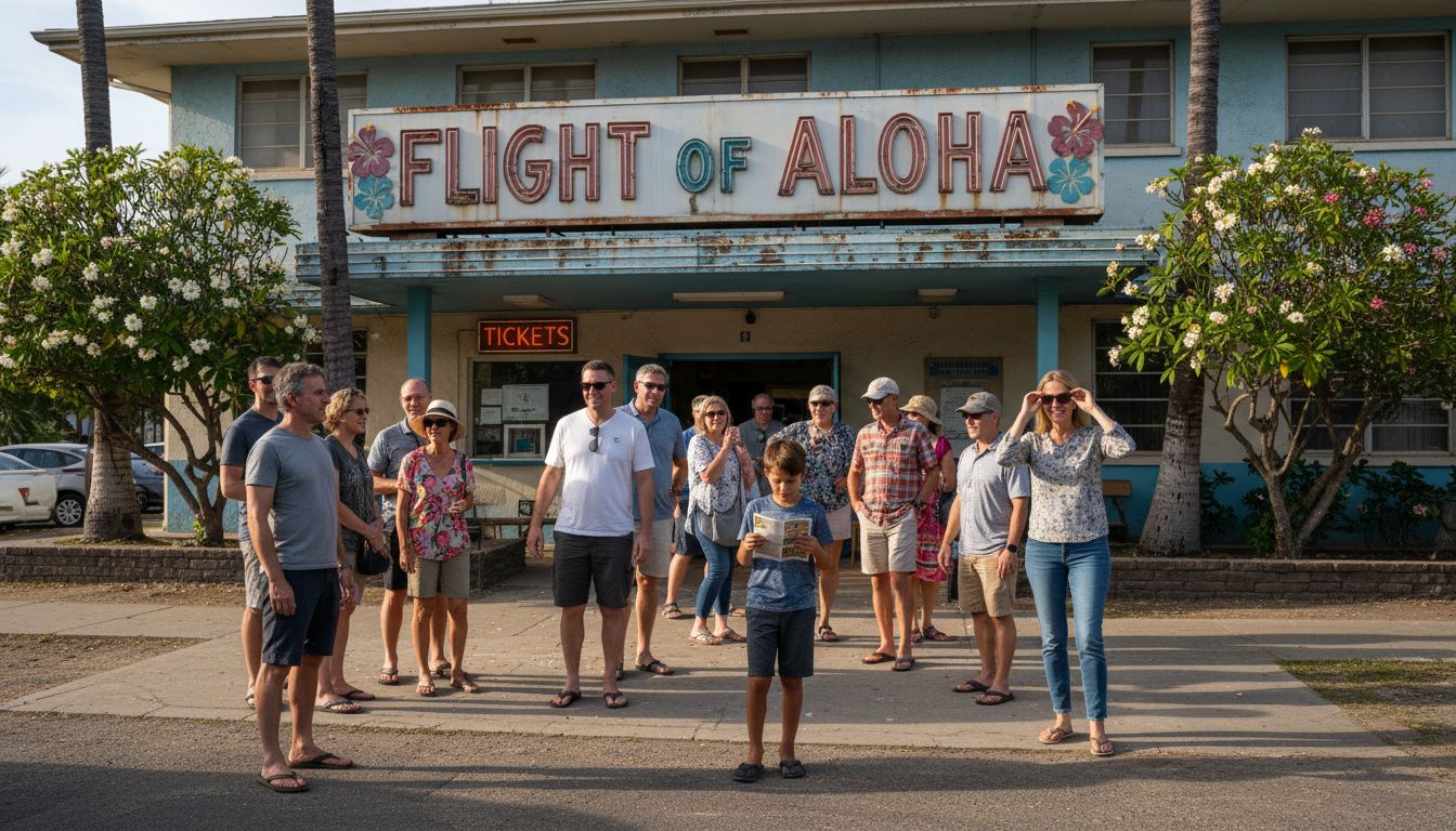 Tourists gathered outside Hawaii Flying Theater