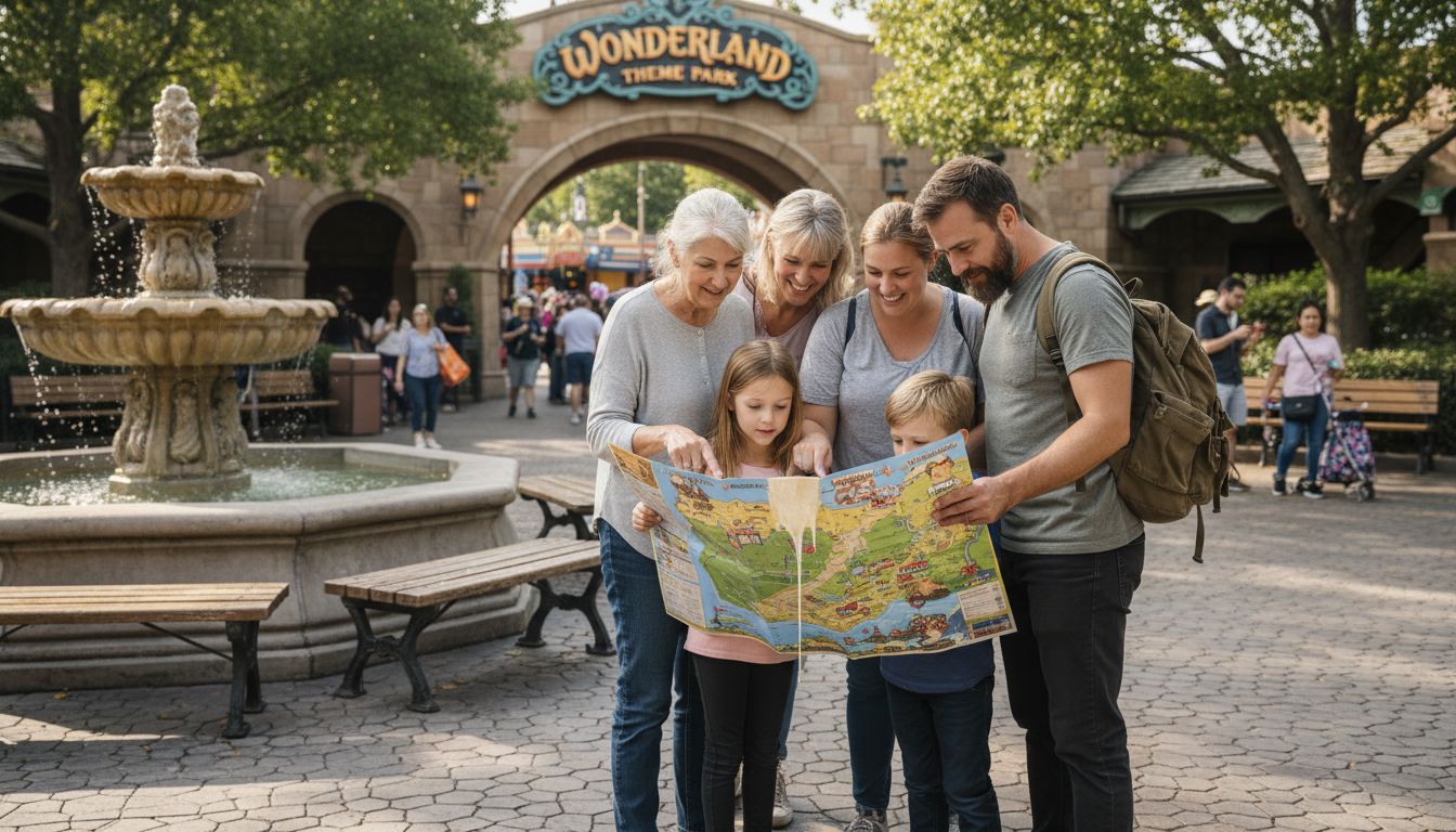 Family reviews map at theme park entrance