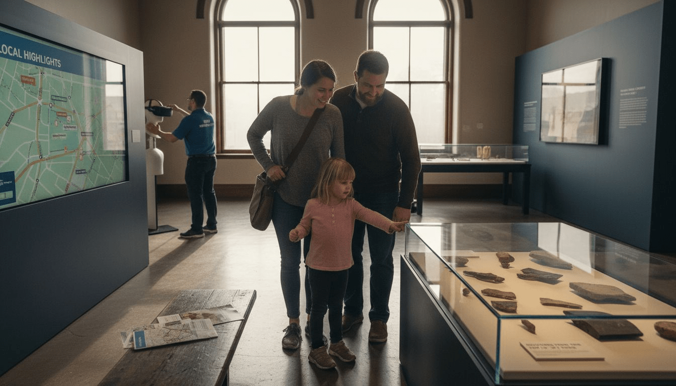 Family explores interactive tourism exhibit