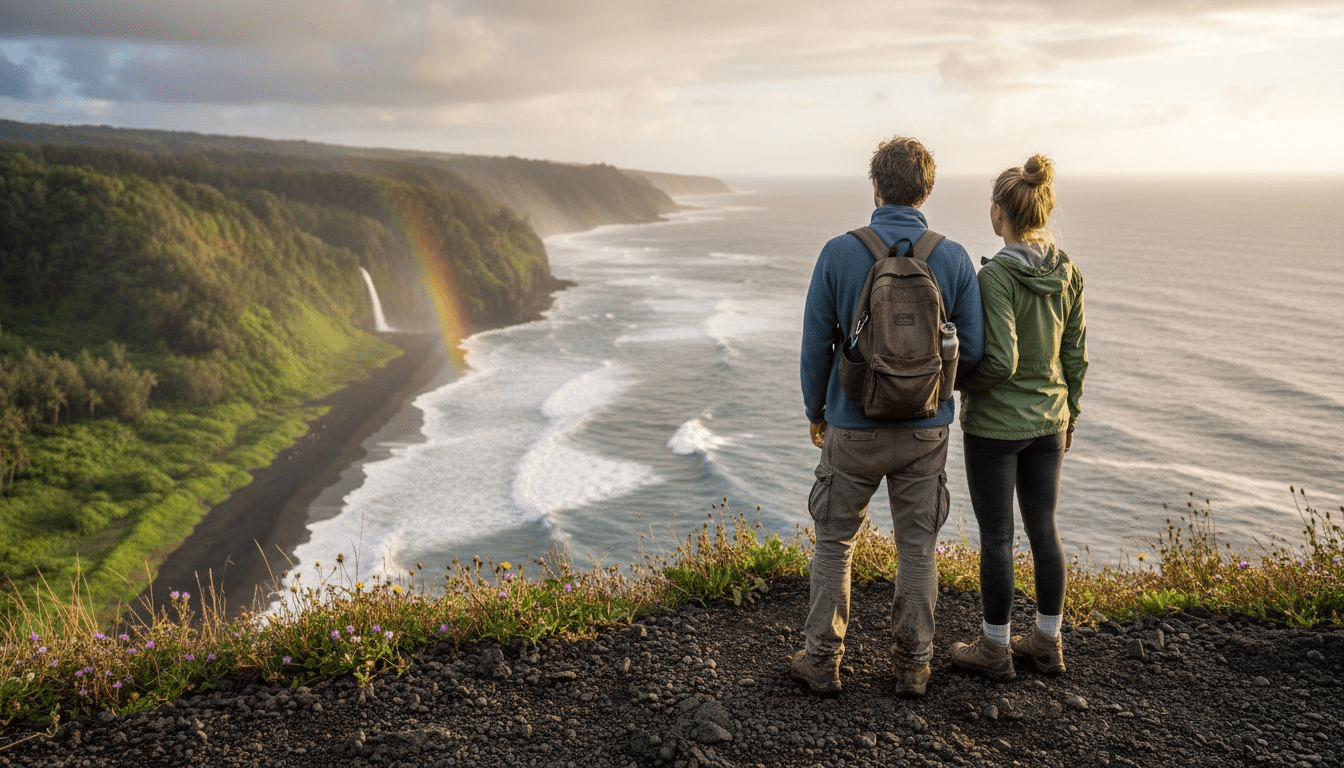 Adventurous travelers overlook scenic Maui coastline