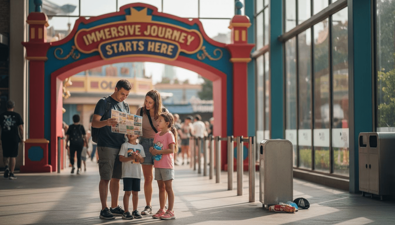 Tourists entering immersive attraction together