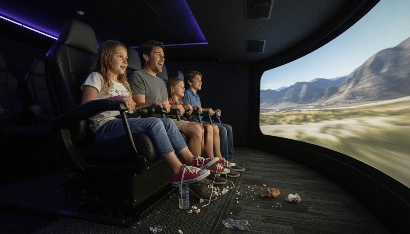 Family watching immersive ride film together