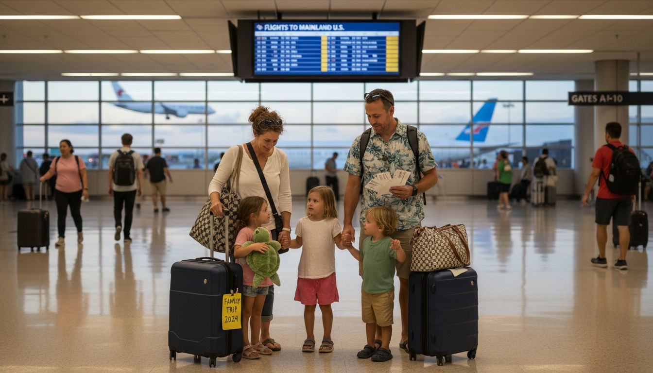 Family preparing for Hawaii airport departure