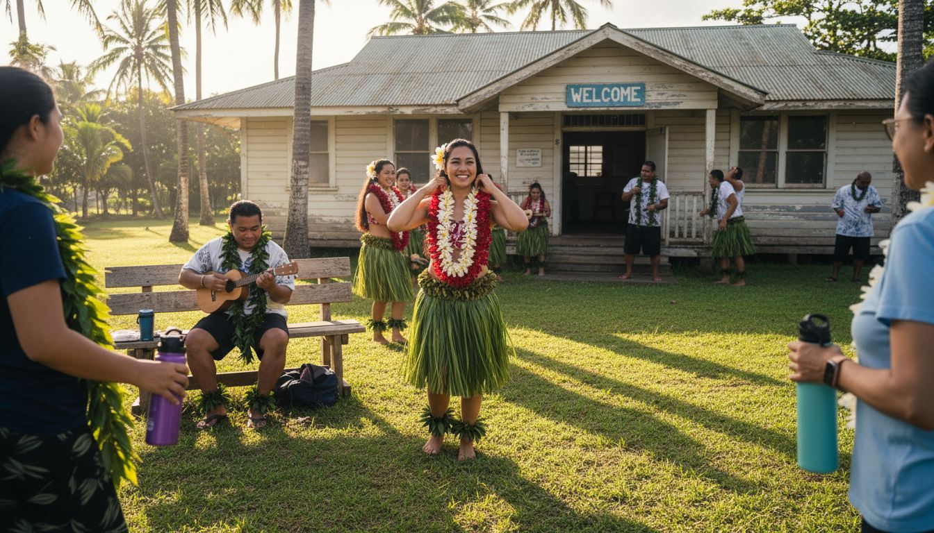 Hawaiian performers at outdoor hula show