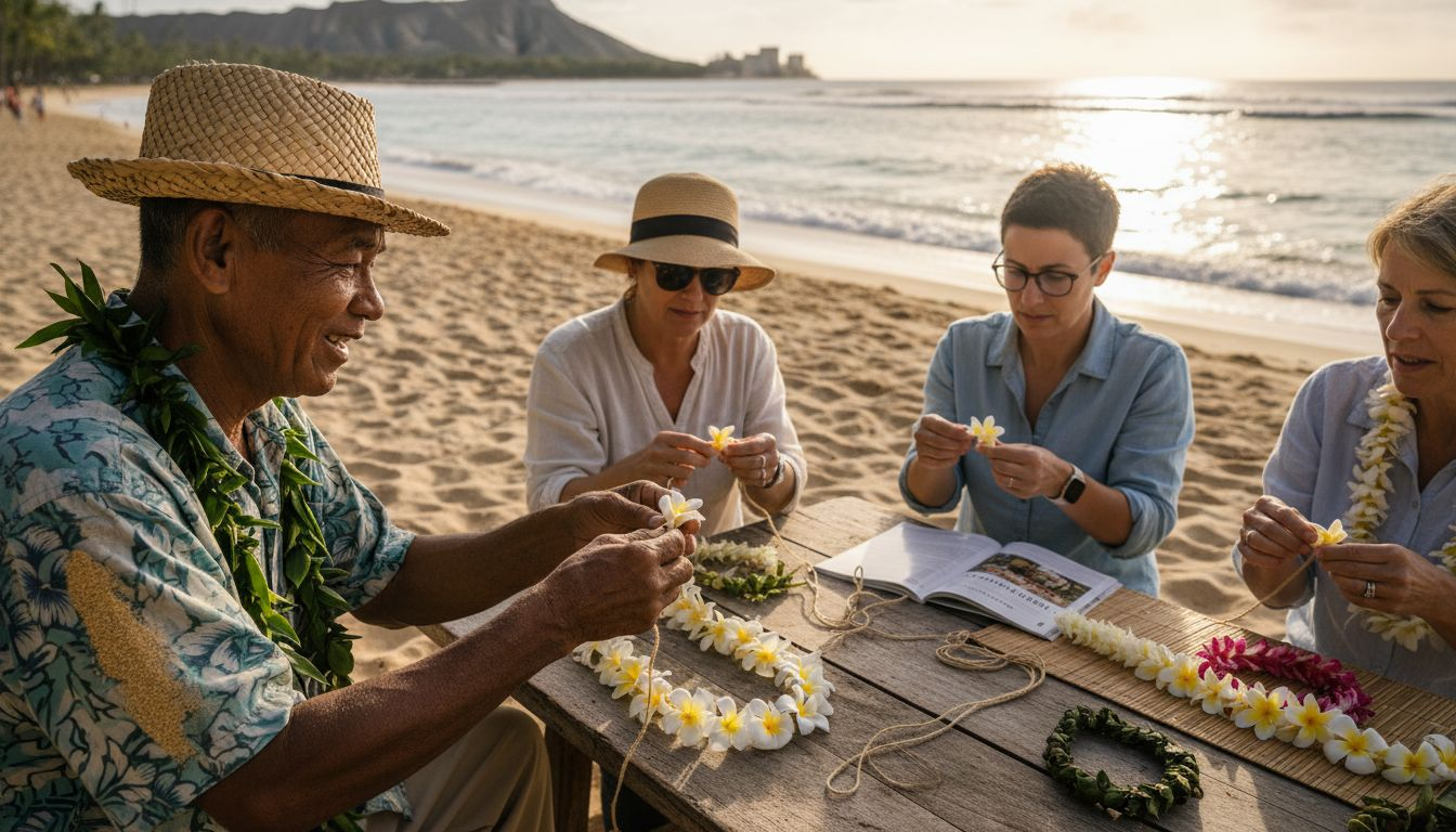 Hawaiian cultural ceremony beside ocean