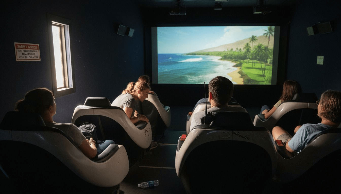 Tourists experiencing immersive ride film Hawaii