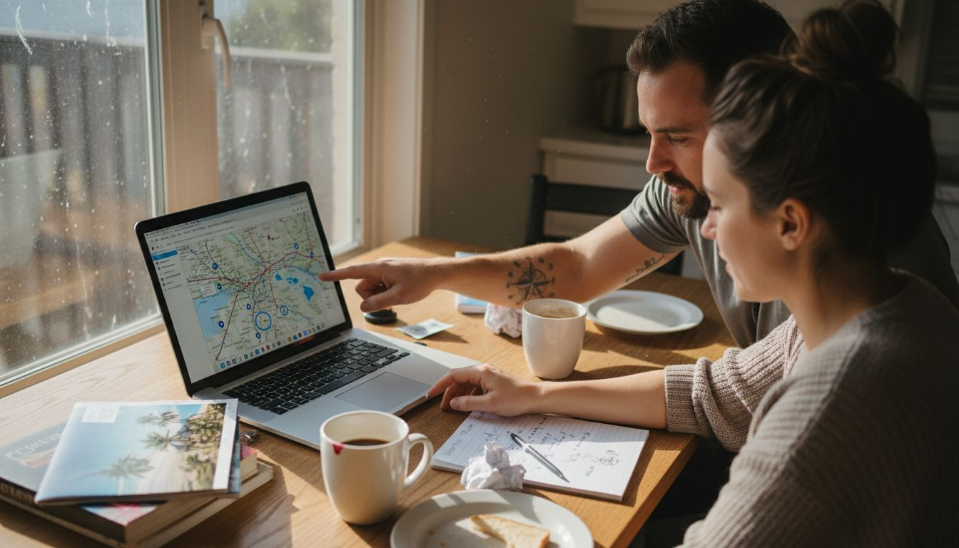 Couple searching for Hawaii flight deals online