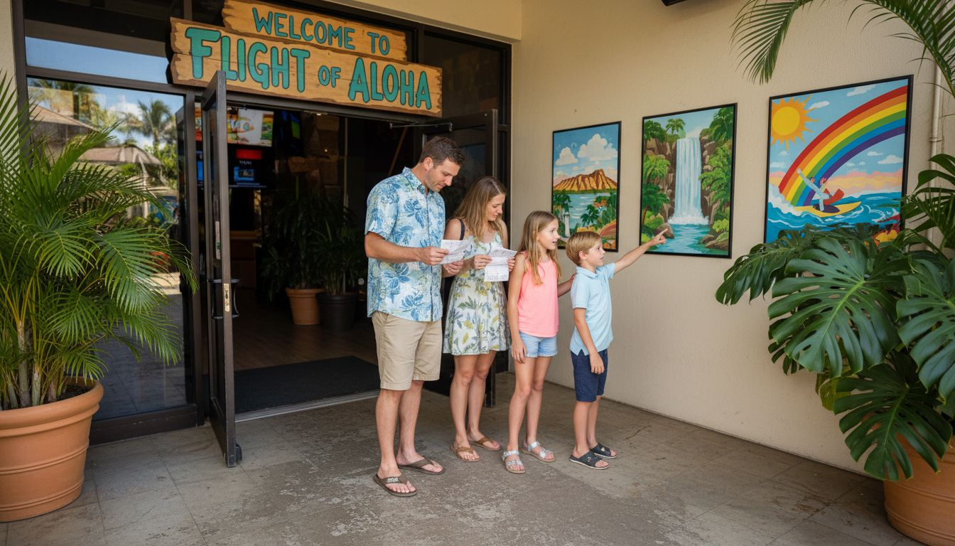 Family entering Hawaiian entertainment package venue