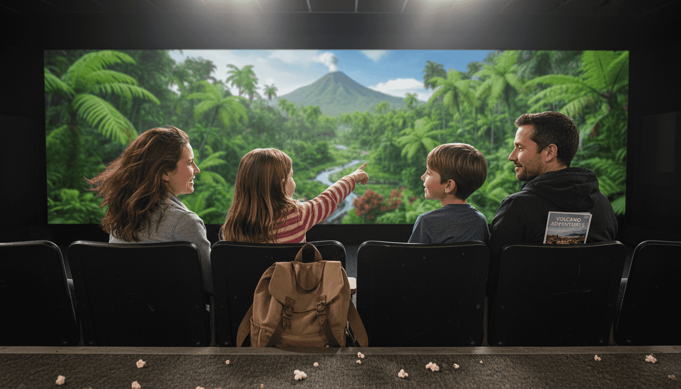 Family watching immersive Hawaiian nature simulation