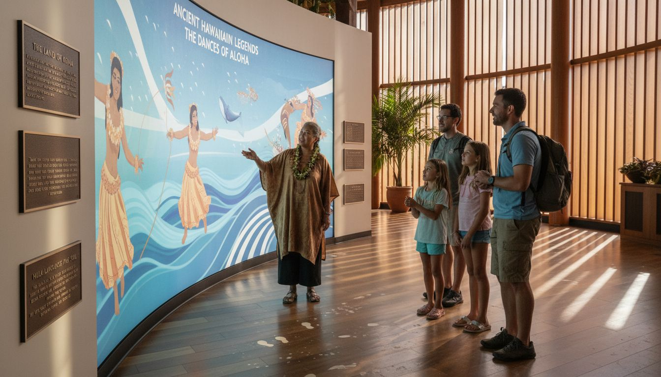 Tour group interacts with cultural wall display