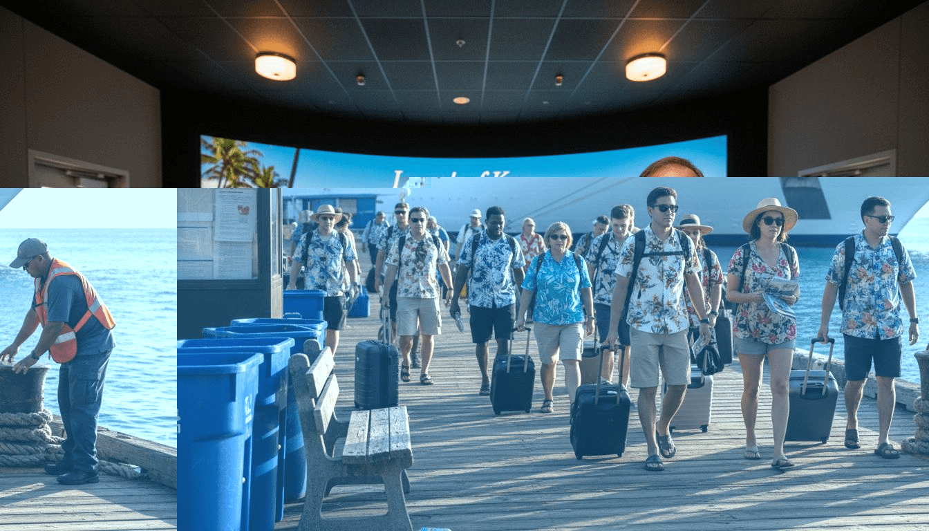 Cruise passengers arriving at Kona dock