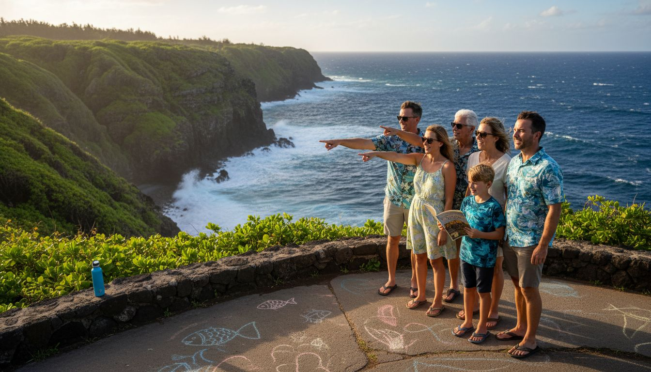 Family overlooking Hawaiian coast together