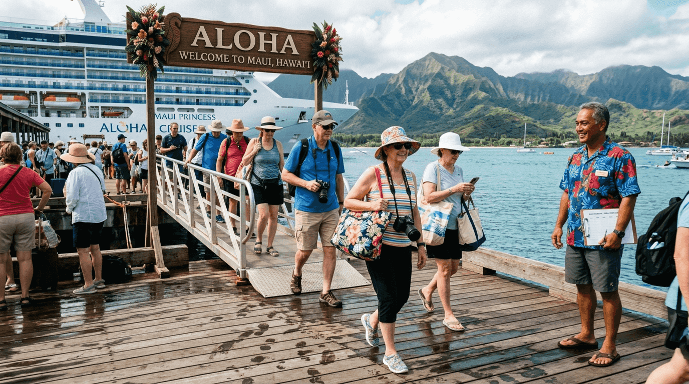 Cruise group arriving at Hawaiian port
