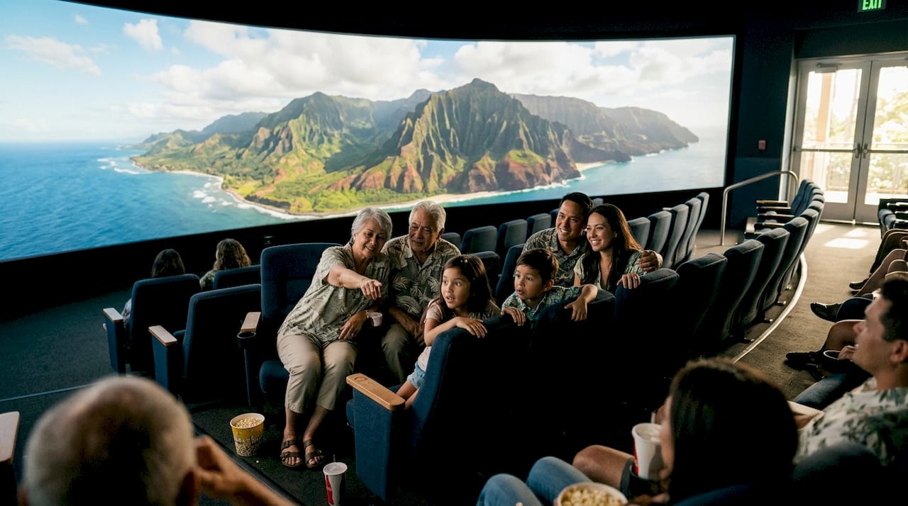 Family watching immersive Hawaiian film theater