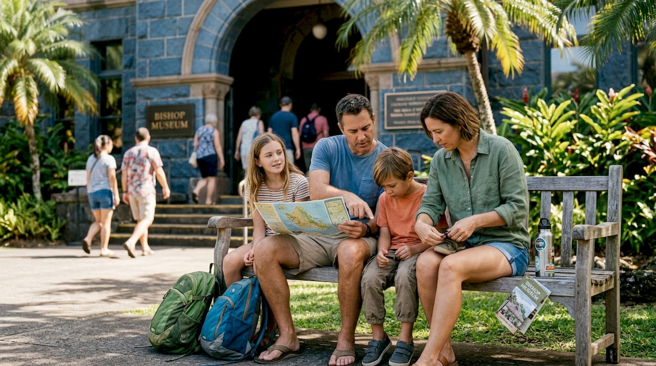 Family planning at Hawaii museum entrance