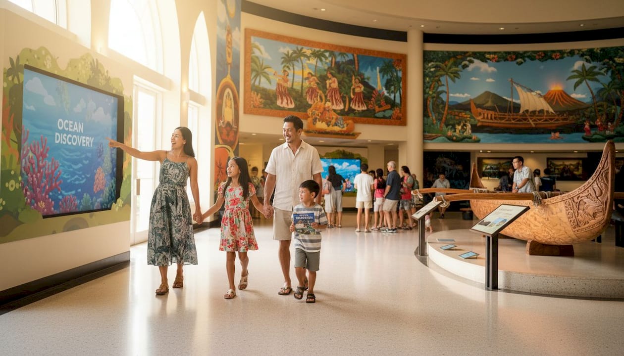 Family enters Hawaii hybrid attraction lobby