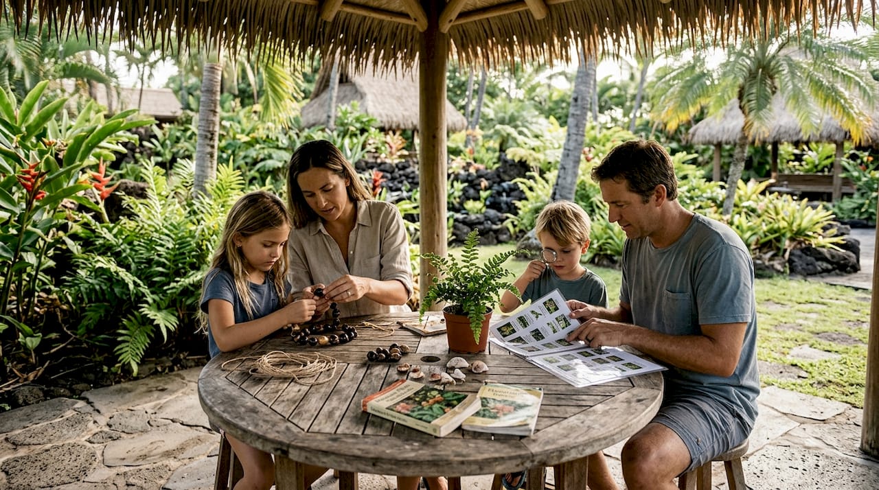 Family enjoying immersive Hawaiian activity outdoors