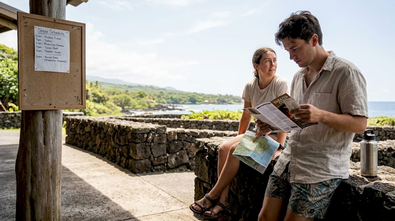 Travelers prepare for theater and sightseeing in Hawaii