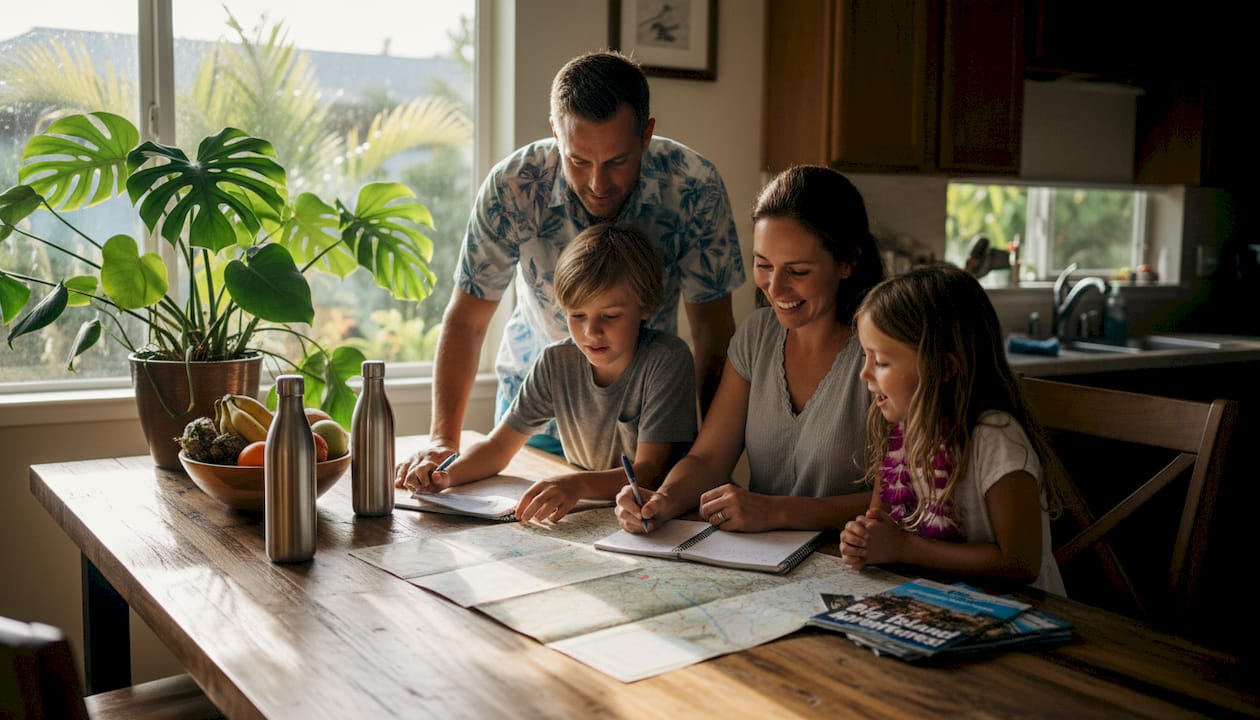 Family planning Hawaii activities at kitchen table