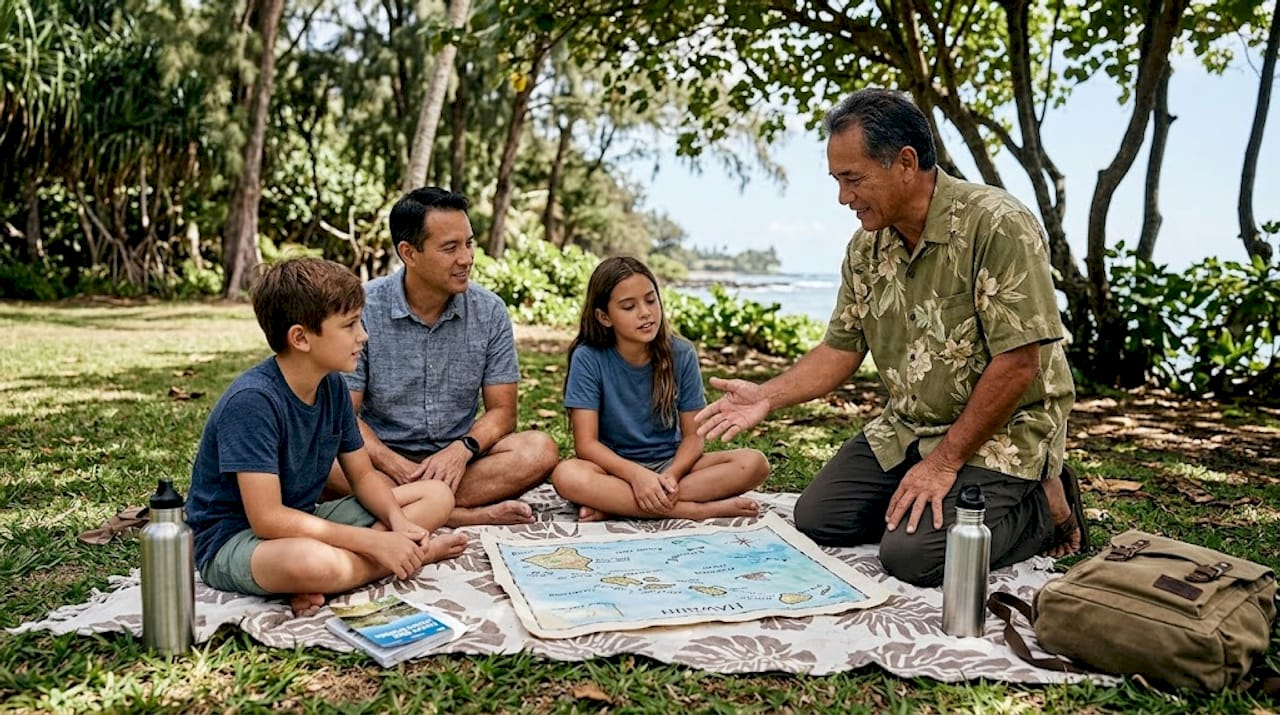 Family learning with local guide outdoors