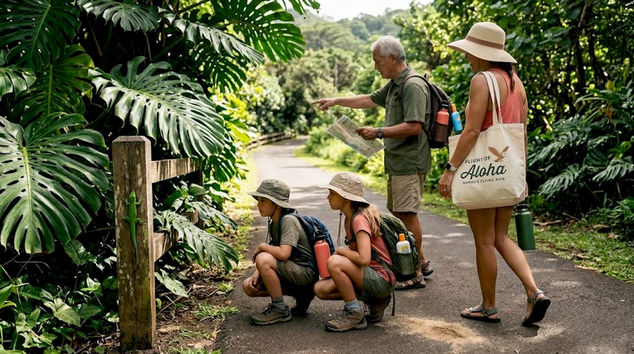 Family walking along Hawaii park trail