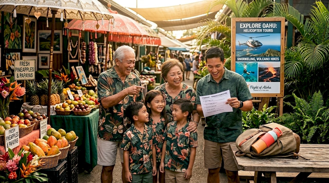Multigenerational family arriving at Hawaii airport