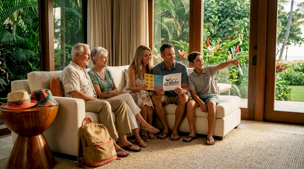 Family enjoying luxury Hawaii hotel suite together