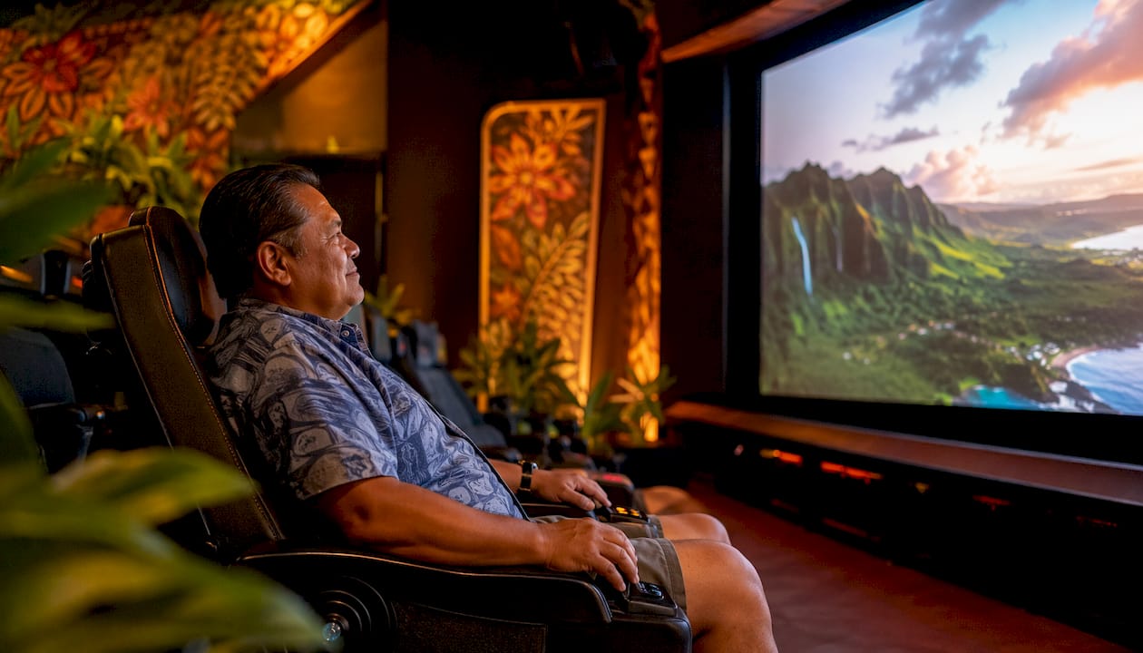 Visitor enjoying immersive 8K theater seat