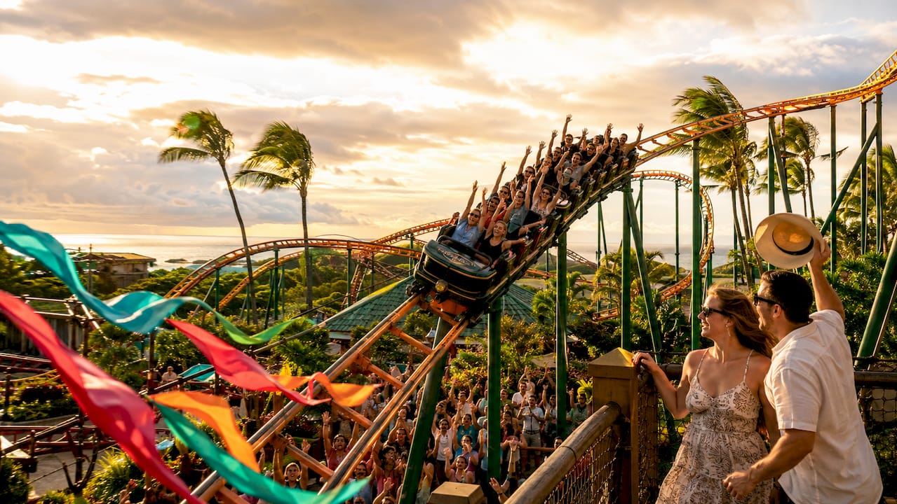 Roller coaster ride affected by strong wind outdoors