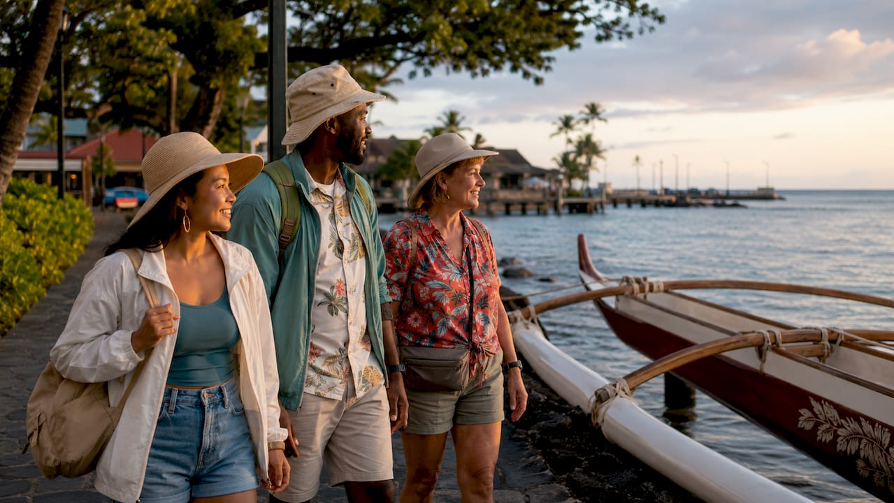 Tourists preparing for Kona Pier boat tour