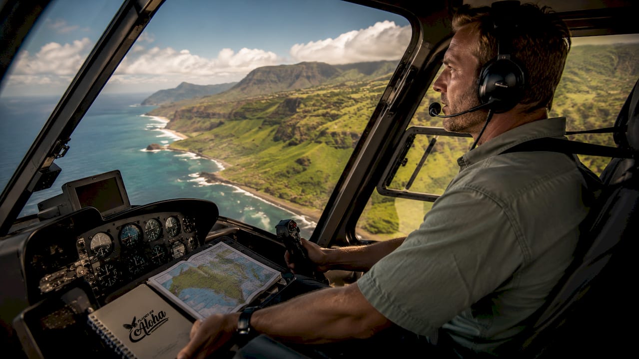 Helicopter pilot preparing for Hawaii aerial flight