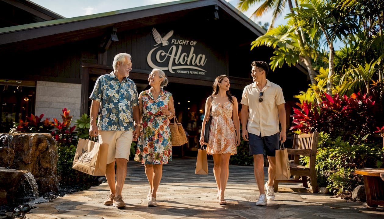 Family entering air conditioned theater in Kailua-Kona