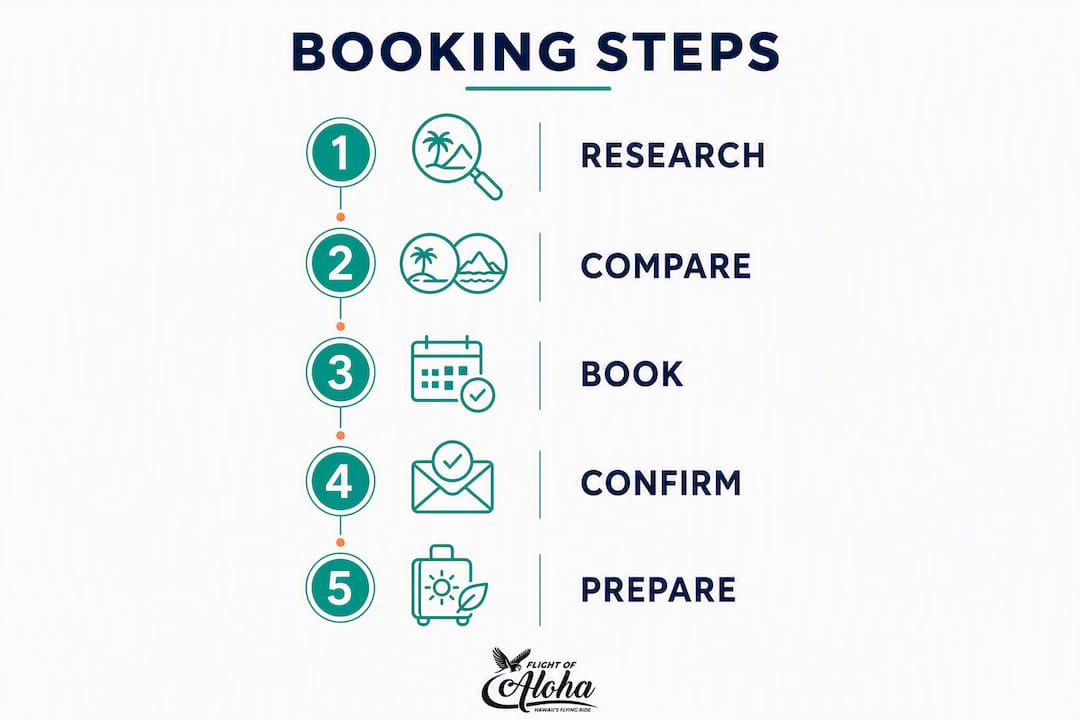 Infographic showing Hawaii flight booking steps