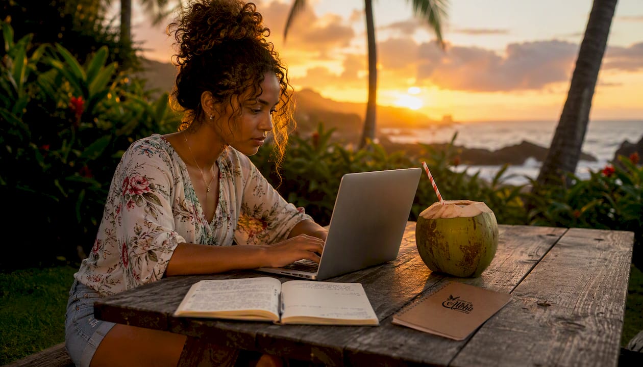 Woman booking red-eye flight on laptop
