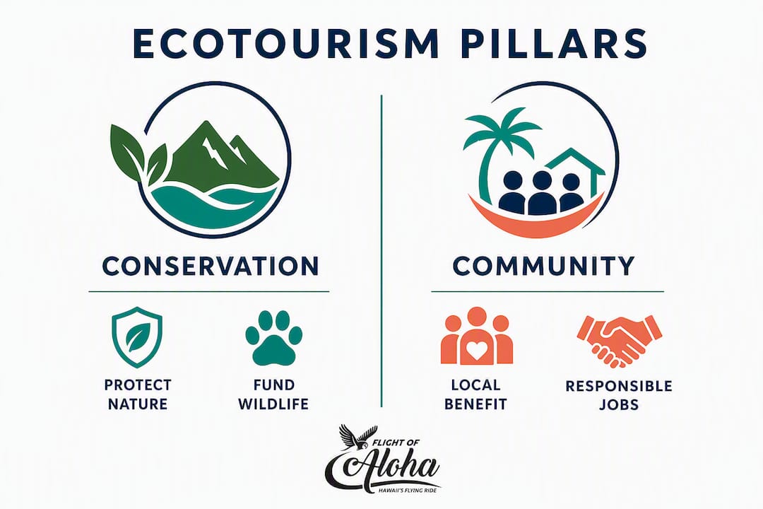 Infographic comparing conservation and community pillars of ecotourism