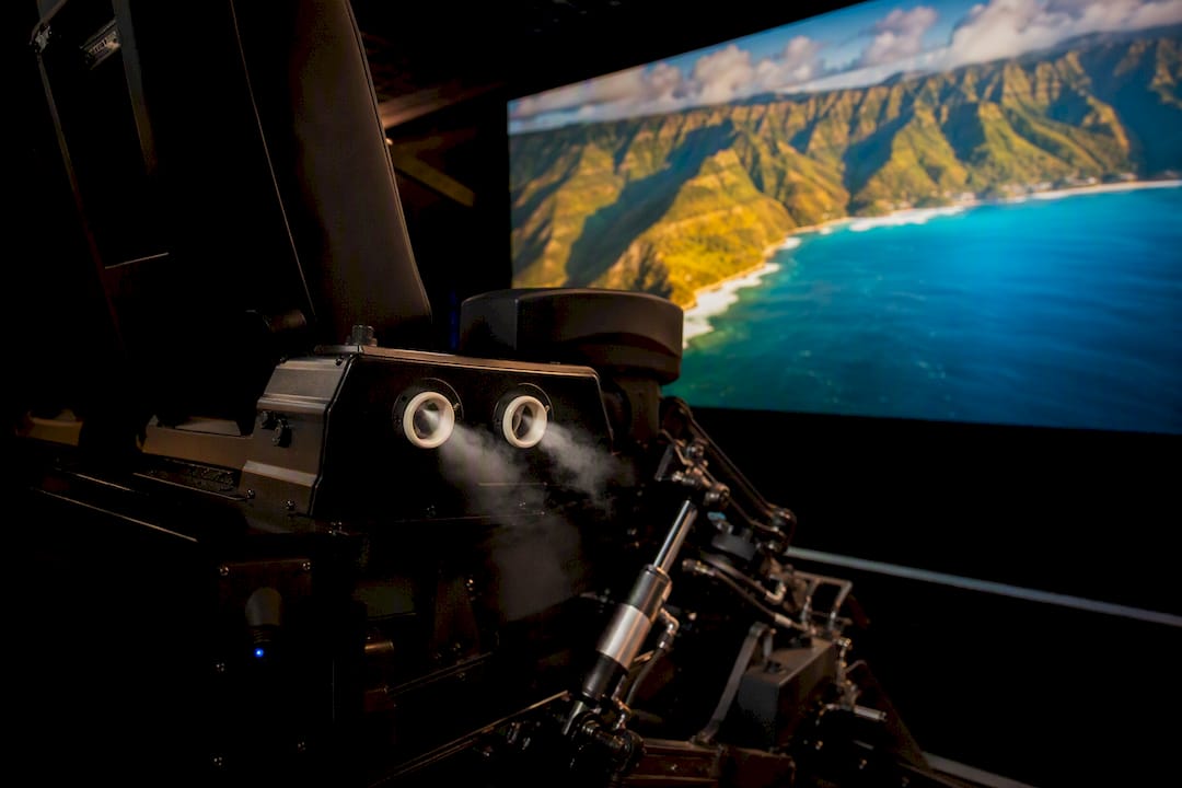 Close-up of flying theater motion seat and effects vents