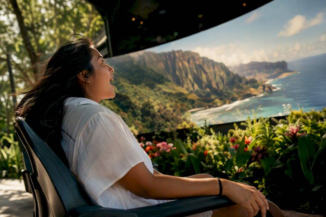 Visitor experiencing immersive Hawaiian flying theater