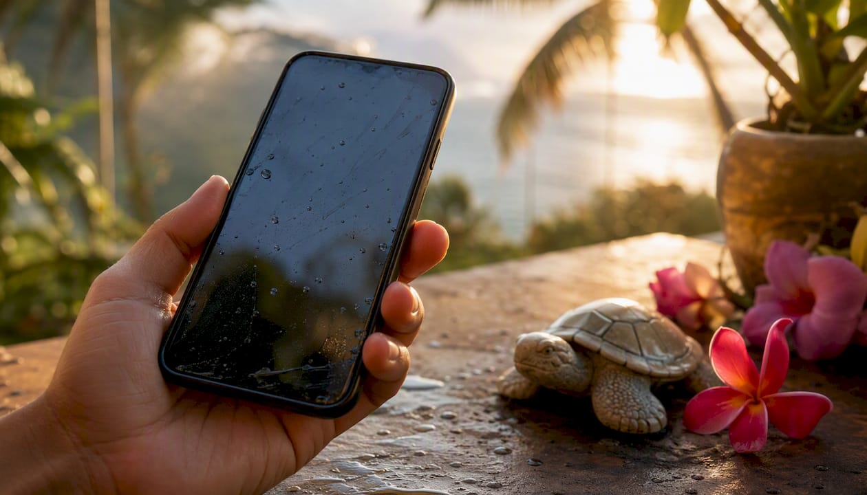 Hand holding phone booking Flight of Aloha tickets