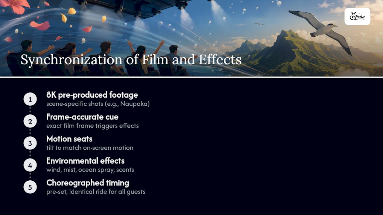 Diagram illustrating Flight of Aloha sync of film visuals with seat and sensory effects