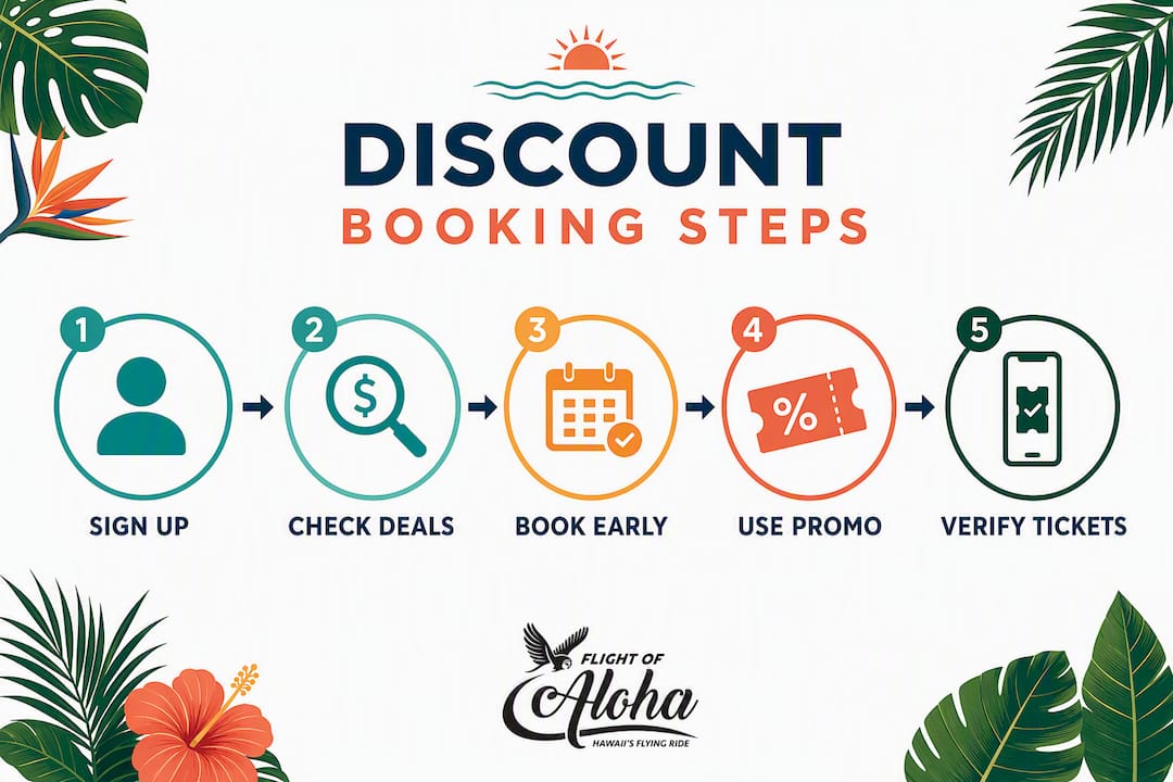Infographic listing steps to book discounted Flight of Aloha tickets