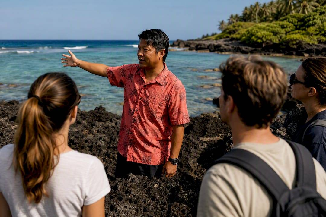 Guide interpreting a protected Hawaiian reef