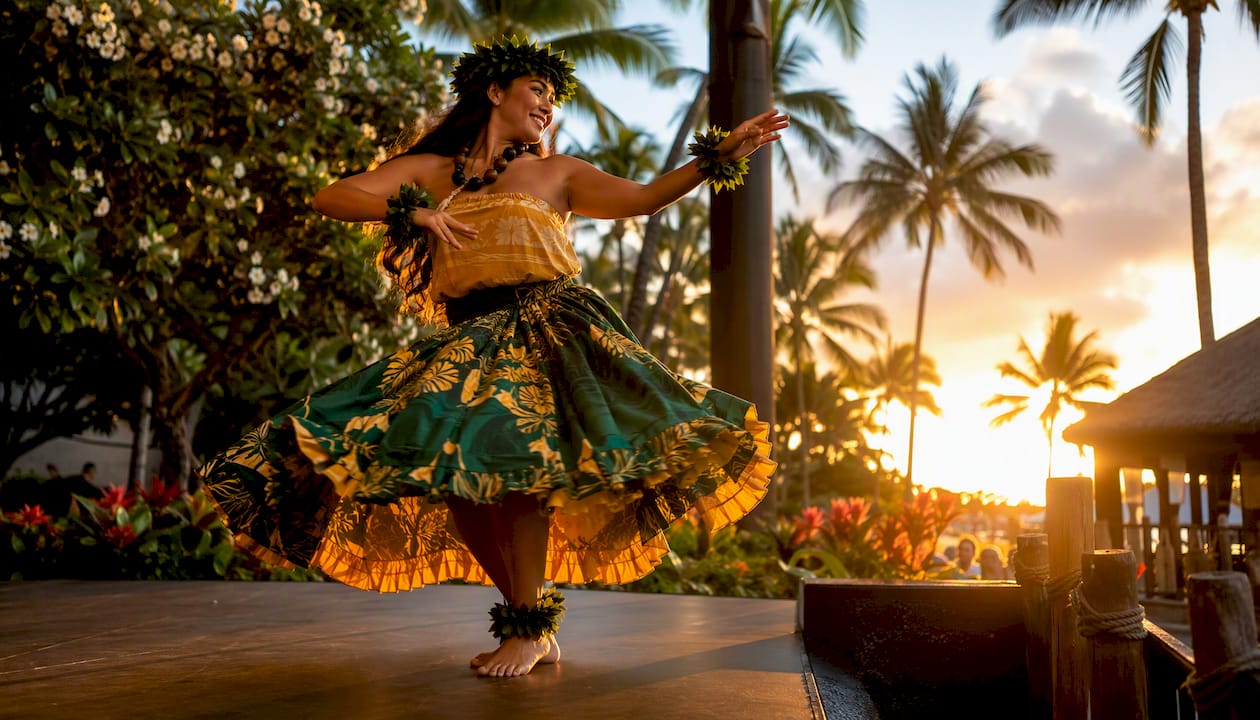 Polynesian hula dancer performing at Whalers Village