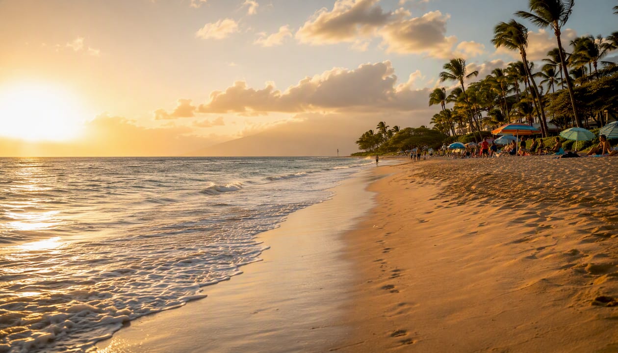 Sunset view over Maui's Kāʻanapali Beach coastline