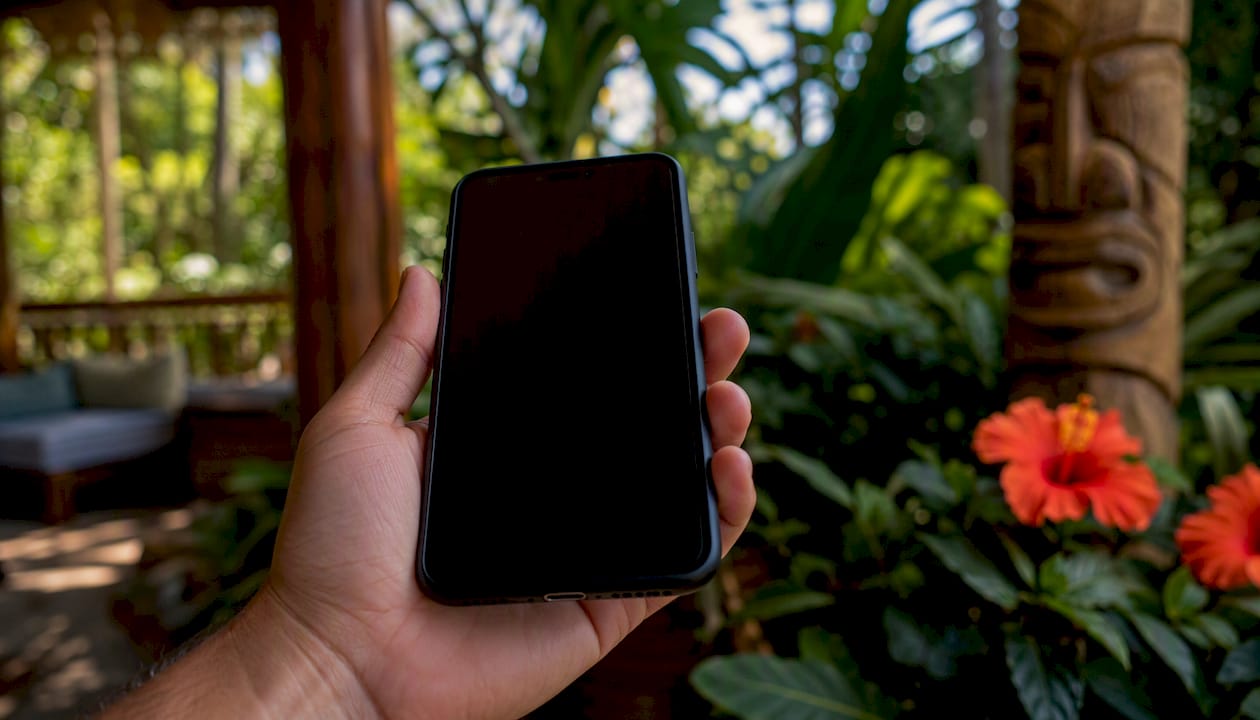 Hand holding smartphone for ticket booking