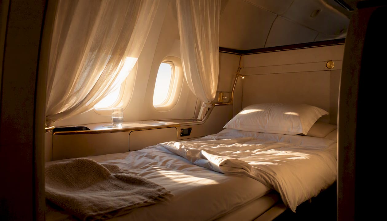 Luxurious first class airplane suite interior