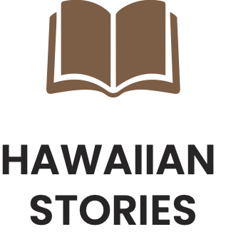 Logo with an open book above the text 'Hawaiian Stories'.