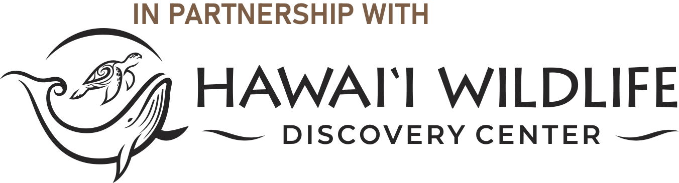 Logo with whale and turtle, text: In Partnership with Hawai'i Wildlife Discovery Center.
