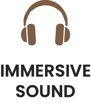 Brown headphones above 'Immersive Sound' text.