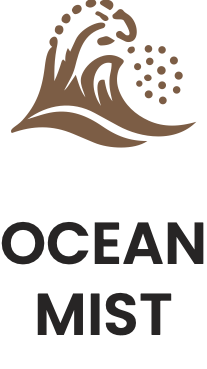 Brown wave logo with text 'Ocean Mist' below.